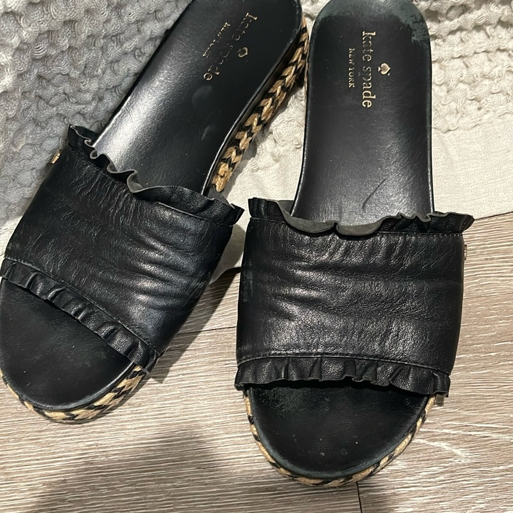 Kate Spade leather 1” wedge sandals size 8.5-Black